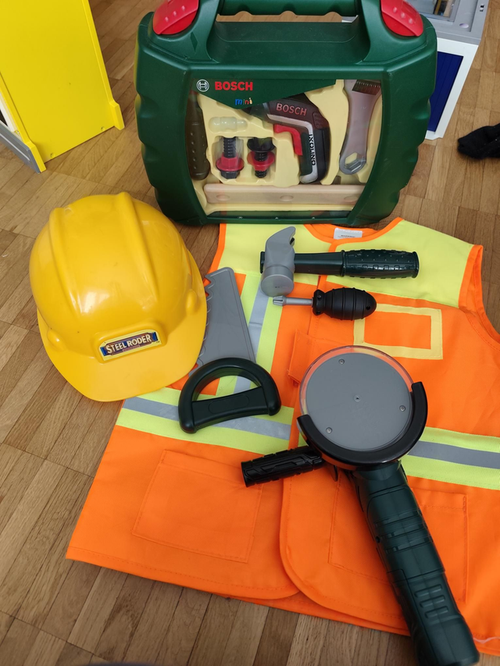 Bauarbeiter Kostüm mit Werkzeug